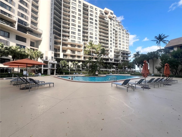 view of swimming pool with a patio