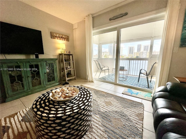 living room featuring light tile patterned flooring