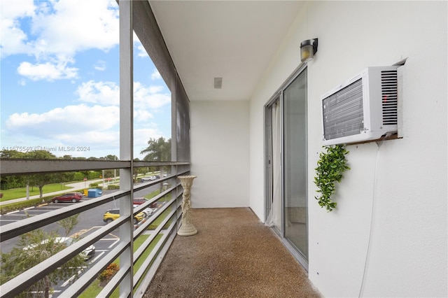 balcony with an AC wall unit