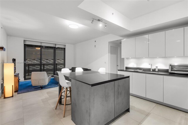 1010 Brickell Ave Unit 1607, Miami, FL 33131 - kitchen featuring dark countertops, modern cabinets, a sink, a toaster, and white cabinets