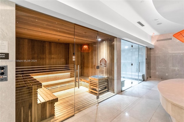 view of sauna featuring tile patterned flooring