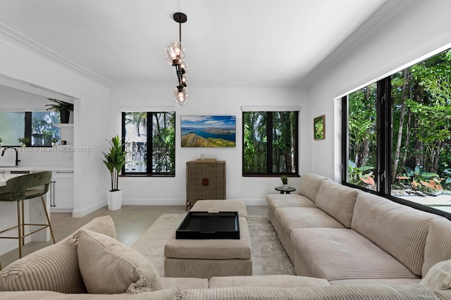 living room featuring ornamental molding