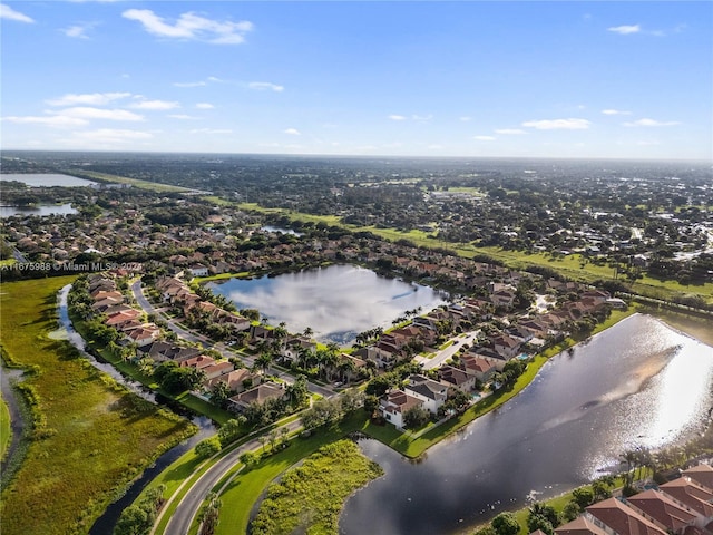 bird's eye view featuring a water view