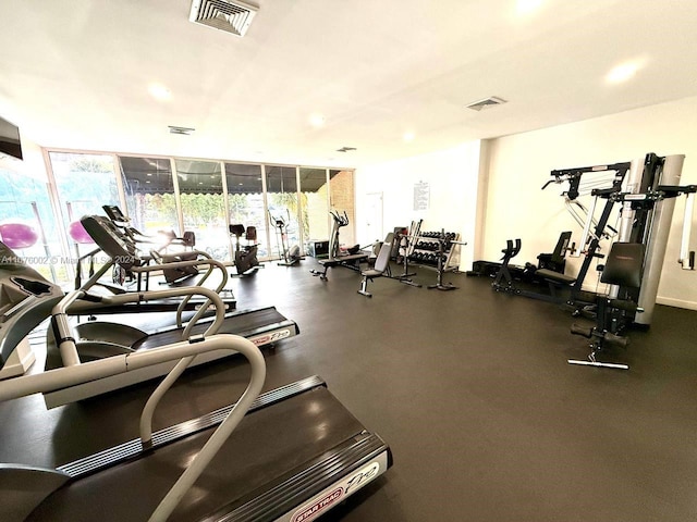 exercise room with a wall of windows