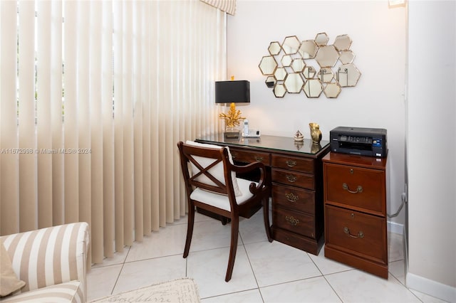 home office with light tile patterned flooring