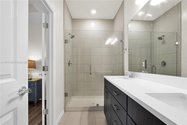 bathroom featuring vanity and walk in shower