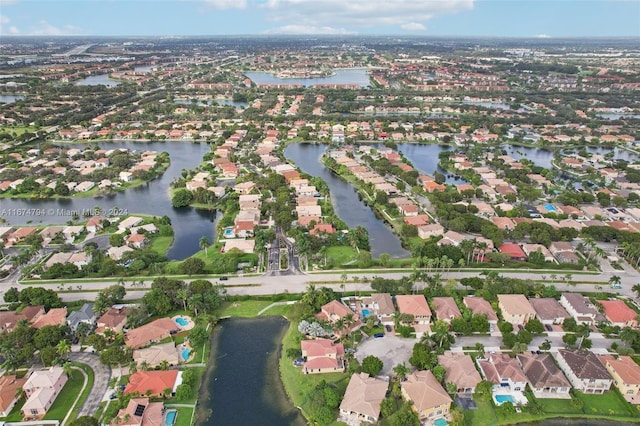 aerial view with a water view