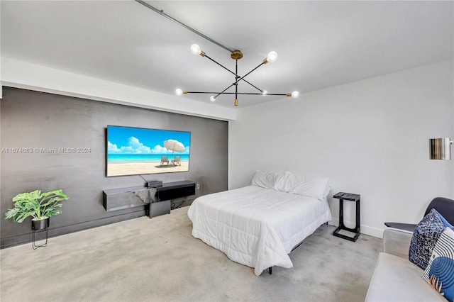 bedroom with a chandelier