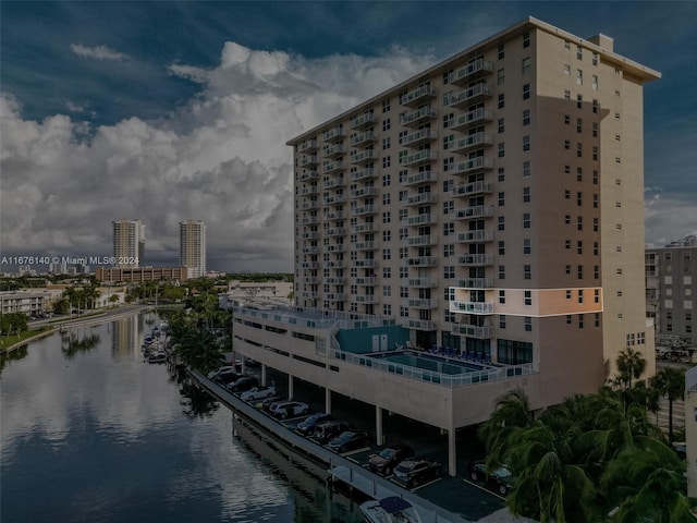 view of property with a water view