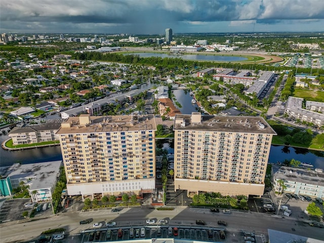 bird's eye view featuring a water view