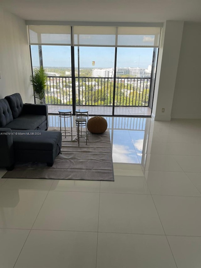 living room with tile patterned flooring