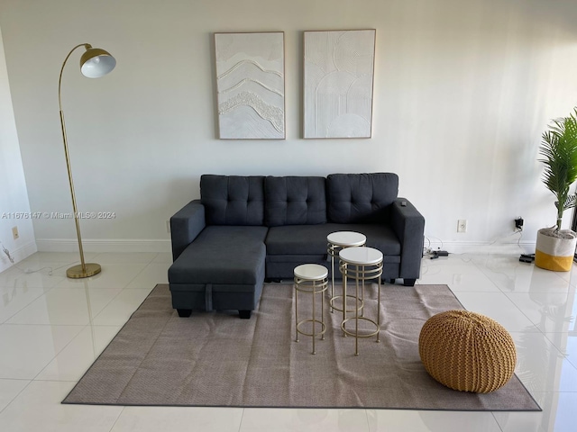 living room featuring tile patterned flooring