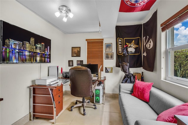 office area featuring light tile patterned flooring