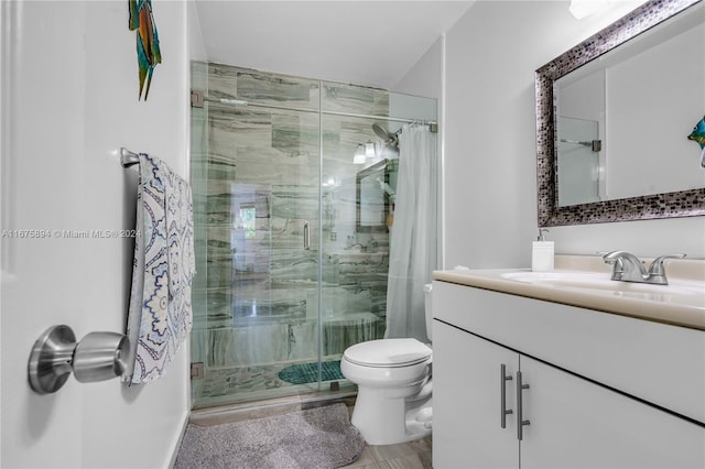 bathroom with vanity, toilet, and a shower with shower curtain