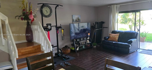 living room with hardwood / wood-style flooring