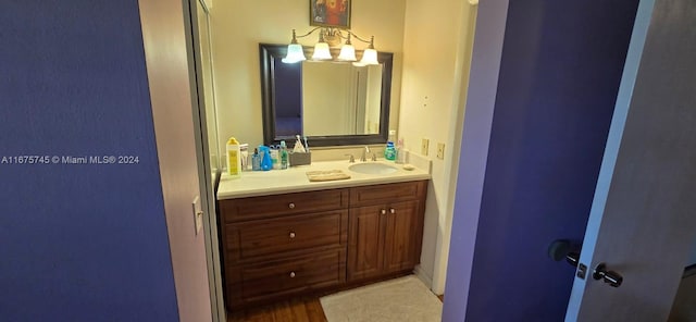 bathroom featuring hardwood / wood-style flooring and vanity