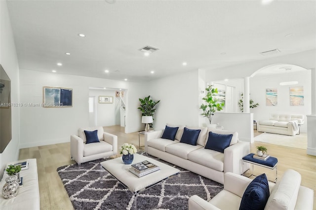 living room with light wood-type flooring