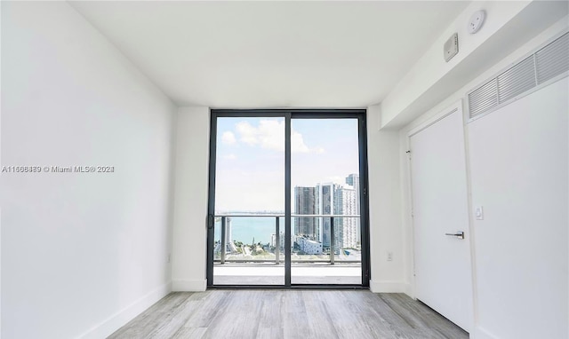 empty room with light wood-type flooring, floor to ceiling windows, and a wealth of natural light