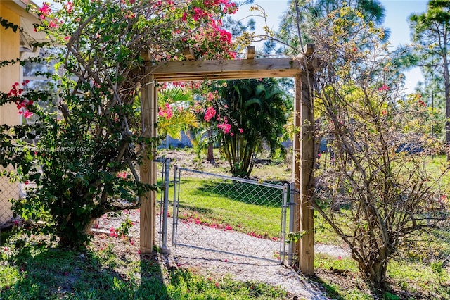 view of gate with a yard