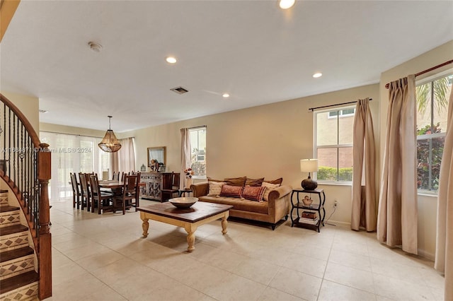 view of tiled living room