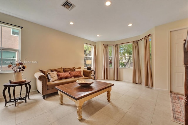 living room featuring light tile patterned floors