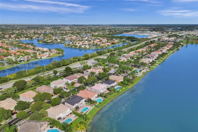 aerial view with a water view