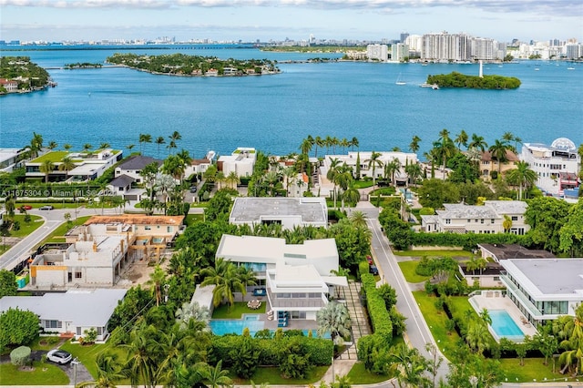 aerial view with a water view