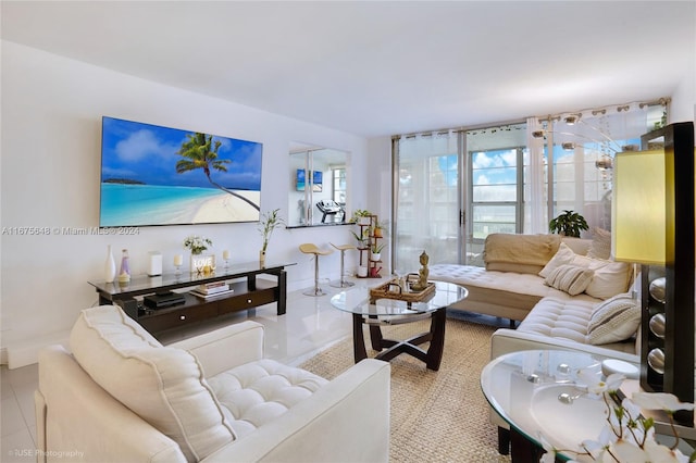 living room with light tile patterned floors