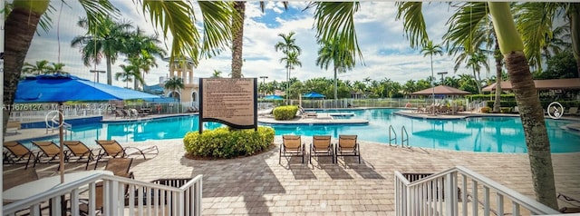 view of swimming pool with a patio