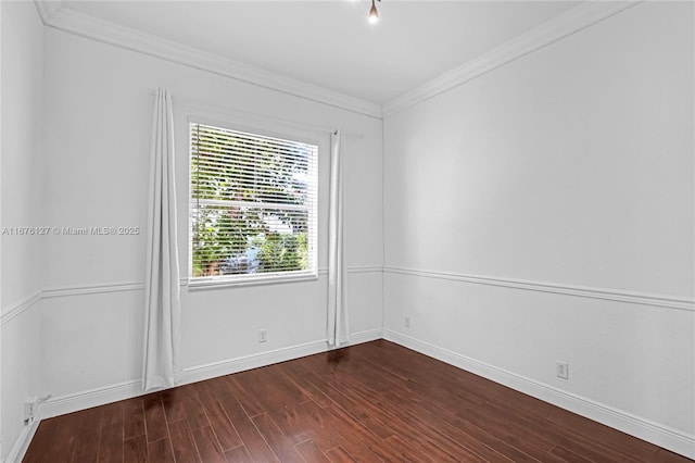 spare room with ornamental molding and dark hardwood / wood-style floors