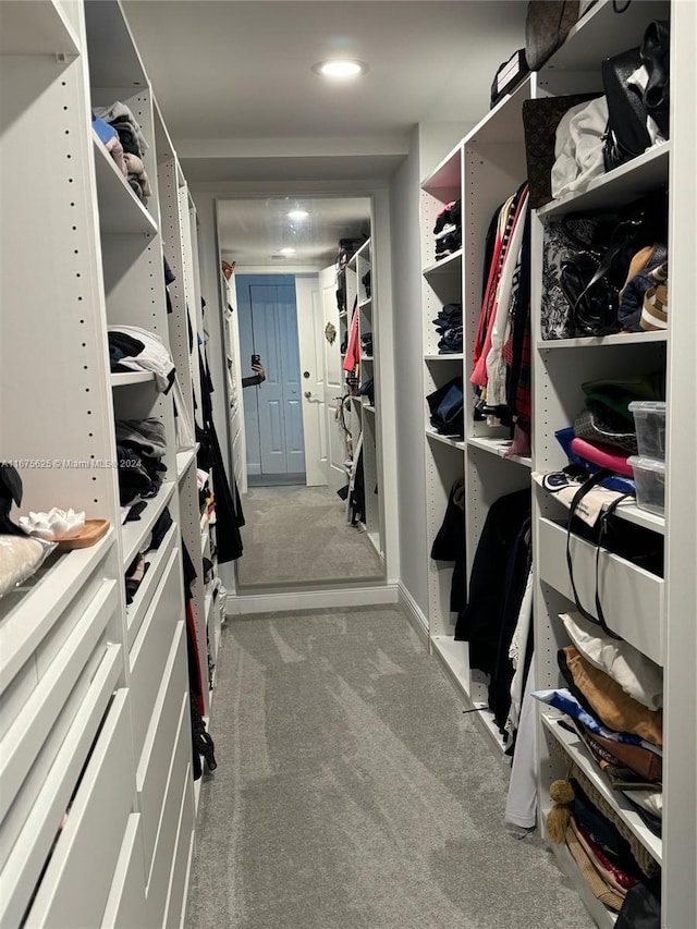 spacious closet with light carpet