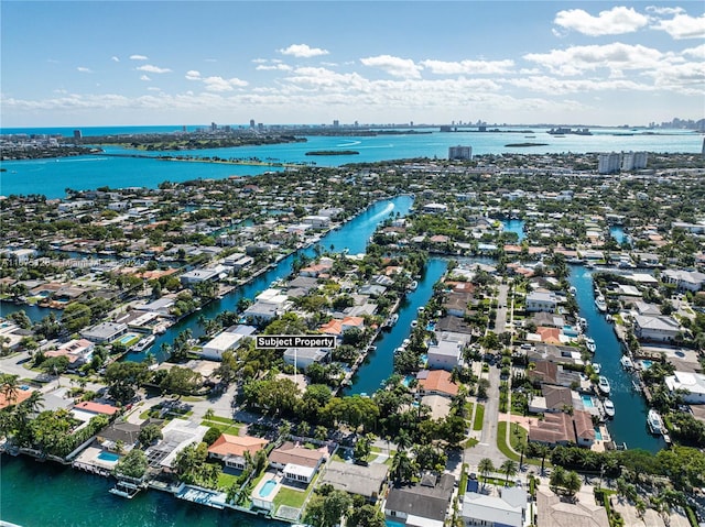 aerial view featuring a water view