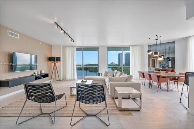 living room with track lighting