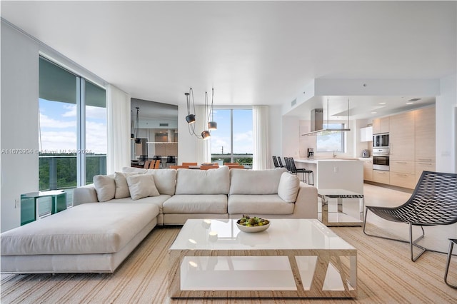 living room featuring floor to ceiling windows