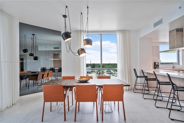 dining space featuring sink and a wealth of natural light