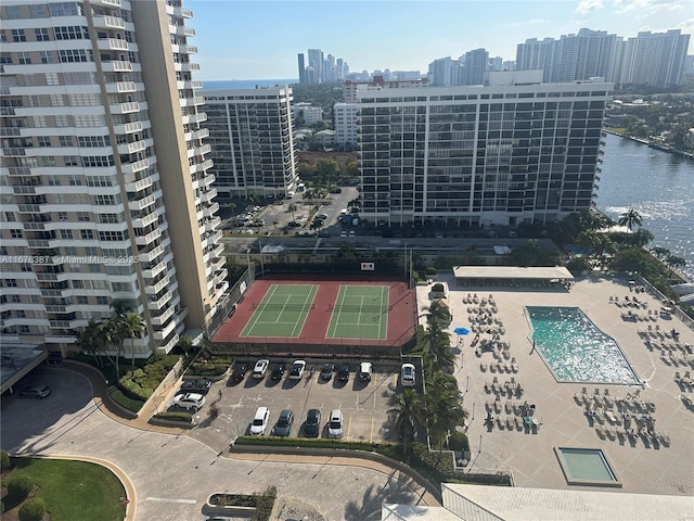 aerial view featuring a water view