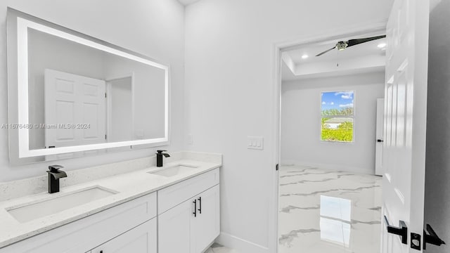 bathroom with vanity and ceiling fan