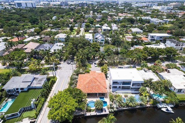 aerial view featuring a water view