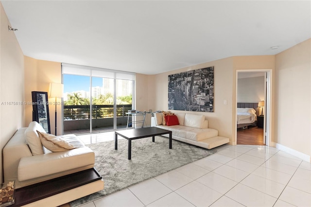 living room featuring light tile patterned floors