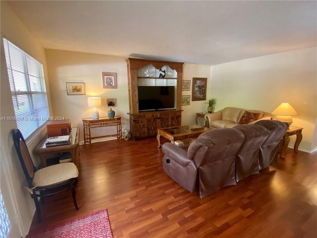 living room featuring dark hardwood / wood-style floors