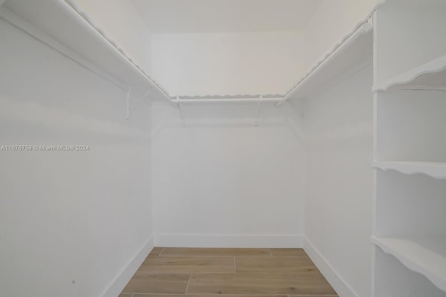 walk in closet with light hardwood / wood-style flooring