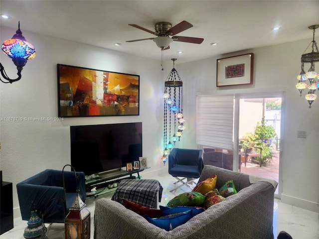 living room with ceiling fan