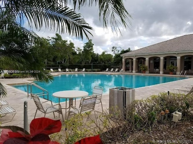 view of swimming pool with a patio area