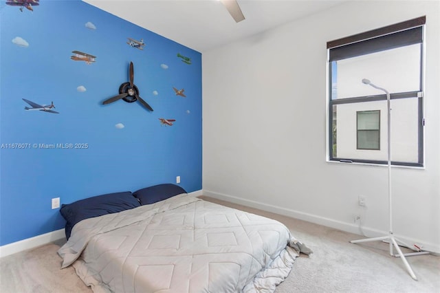 bedroom featuring carpet flooring and ceiling fan