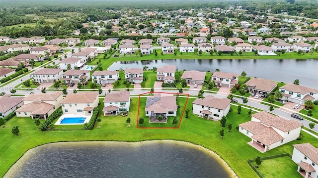 aerial view with a water view