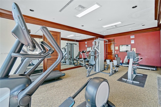 gym with light colored carpet