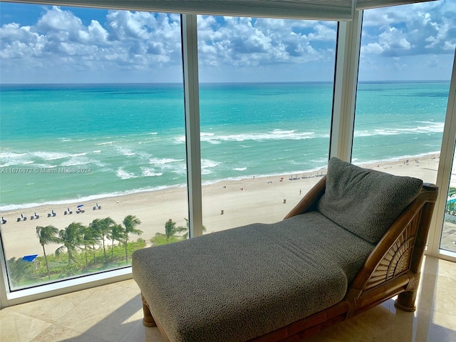 property view of water with a beach view