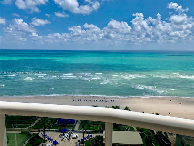 property view of water featuring a beach view