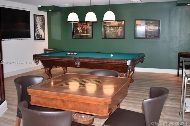 recreation room featuring wood-type flooring and billiards