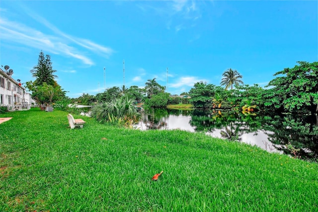view of yard with a water view